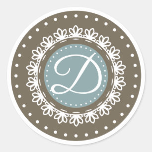 Elegant blue brown monogram birthday party classic round sticker