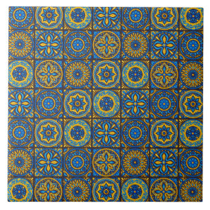 Elegant blue& brown Moroccan  pattern  Ceramic Tile