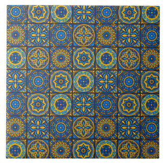 Elegant blue& brown Moroccan pattern Ceramic Tile