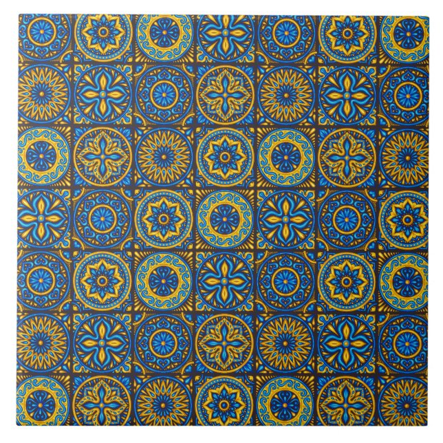 Elegant blue& brown Moroccan  pattern  Ceramic Tile (Front)
