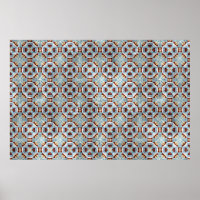 Elegant Blue Brown Mosaic Kaleidoscope Pattern