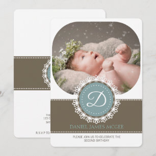 Elegant blue brown photo birthday party invitation