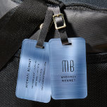 Elegant Blue Brushed Metal Monogrammed Luggage Tag<br><div class="desc">Elegant Blue Brushed Faux Metallic Monogrammed Luggage Tag</div>