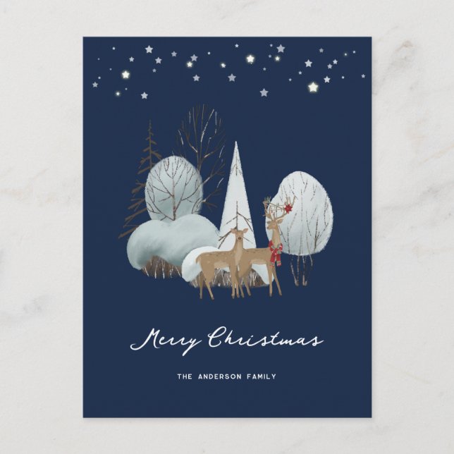Elegant Blue Buck Doe Merry Christmas Holiday Postcard (Front)