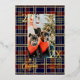 Elegant Blue Buffalo Plaid Christmas Foil Holiday Card