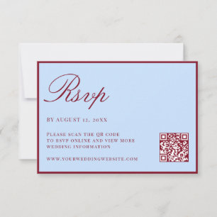 Elegant Blue Burgundy Old Money QR Code Wedding RSVP Card