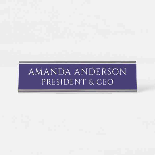 Elegant Blue Business Title Name Plate (Front)
