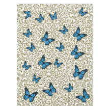 Elegant Blue Butterflies and Gold Leaves Botanical