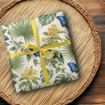 Elegant Blue Butterfly Botanical Wrap