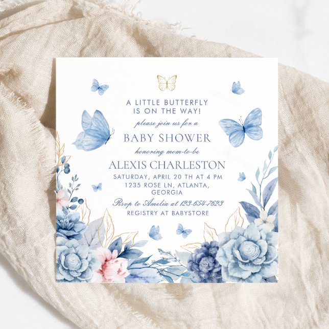 Elegant Blue Butterfly Boy Baby Shower Invitation (Creator Uploaded)