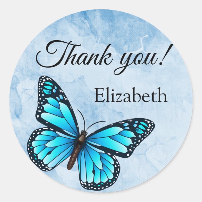 Elegant Blue Butterfly Classic Round Sticker (Front)