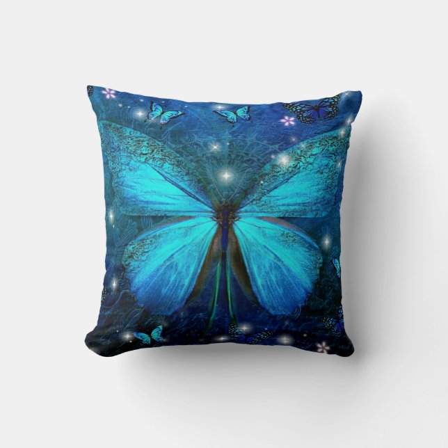 Elegant Blue Butterfly Cushion (Front)