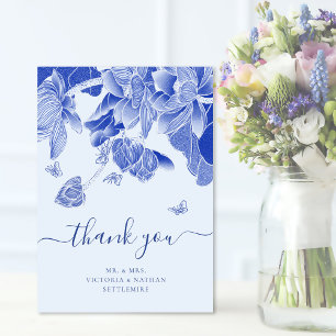 Elegant Blue Butterfly Flowers Wedding Thank You Card