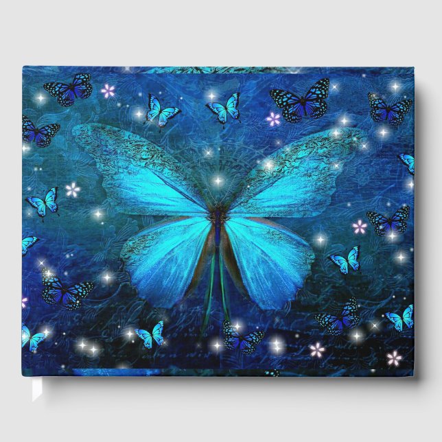 Elegant Blue Butterfly Guest Book (Front)
