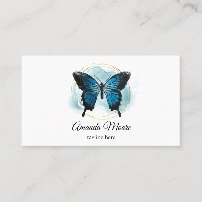 elegant blue butterfly life coach therapist  business card (Front)