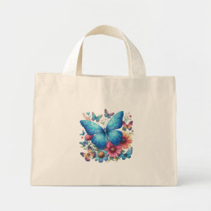Elegant Blue Butterfly Mini Tote Bag