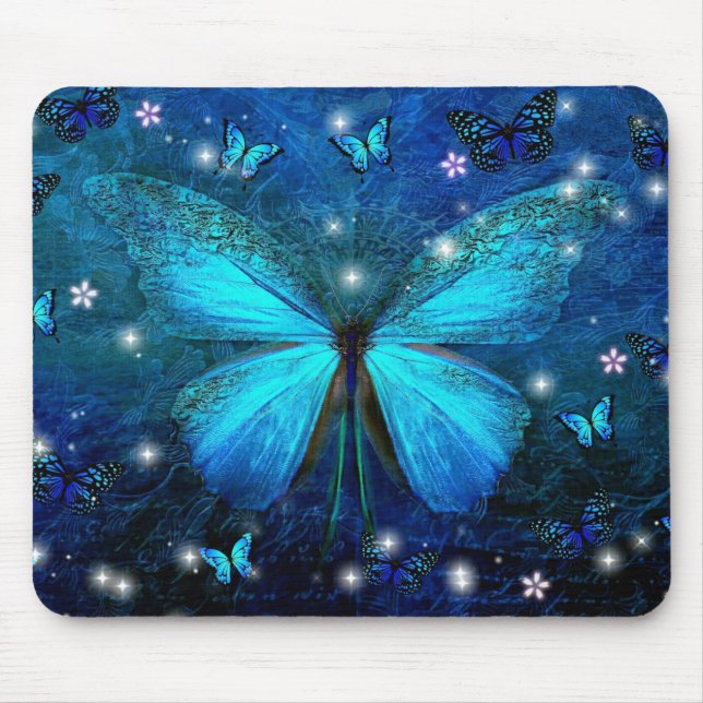 Elegant Blue Butterfly Mouse Pad (Front)