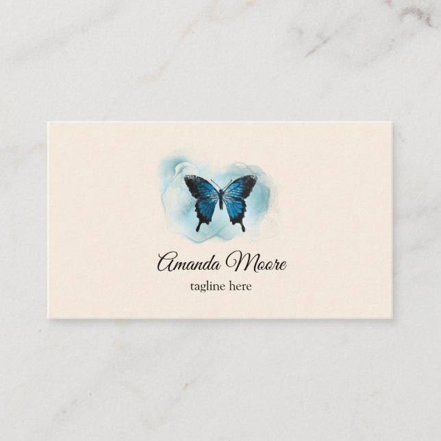 elegant blue butterfly nail salon beauty salon bus business card (Front)
