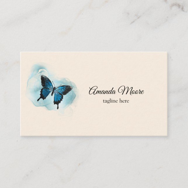 elegant blue butterfly nail salon beauty salon bus business card (Front)