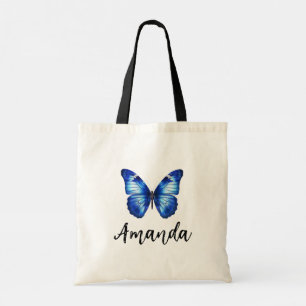Elegant Blue Butterfly Name Girly Tote Bag