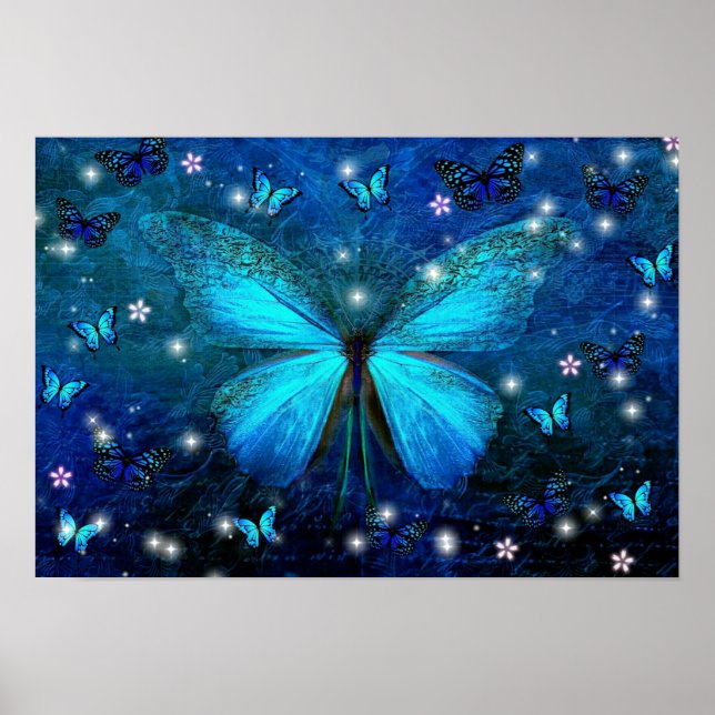 Elegant Blue Butterfly Poster (Front)