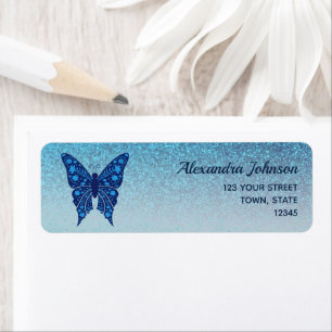 Elegant Blue Butterfly Return Address  Label