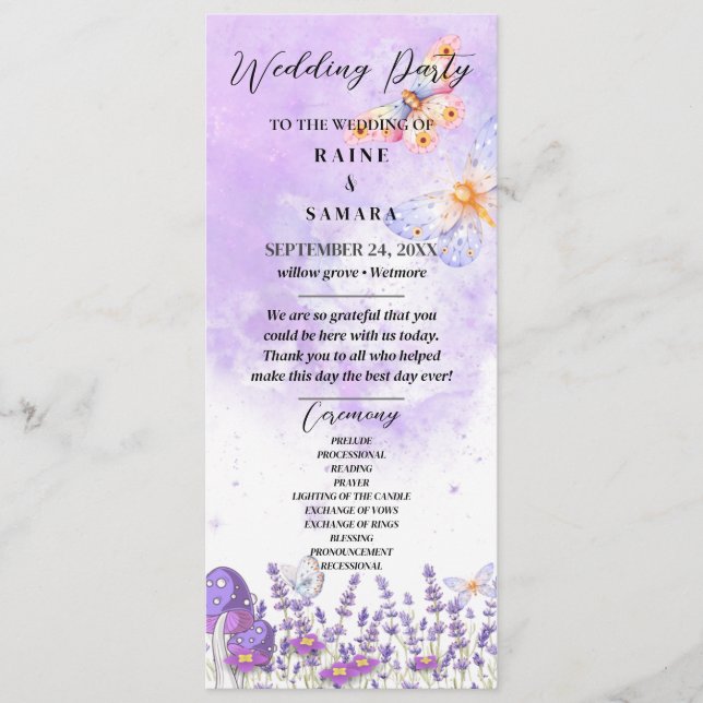 Elegant Blue Butterfly Rustic Watercolor Wedding Menu (Front)