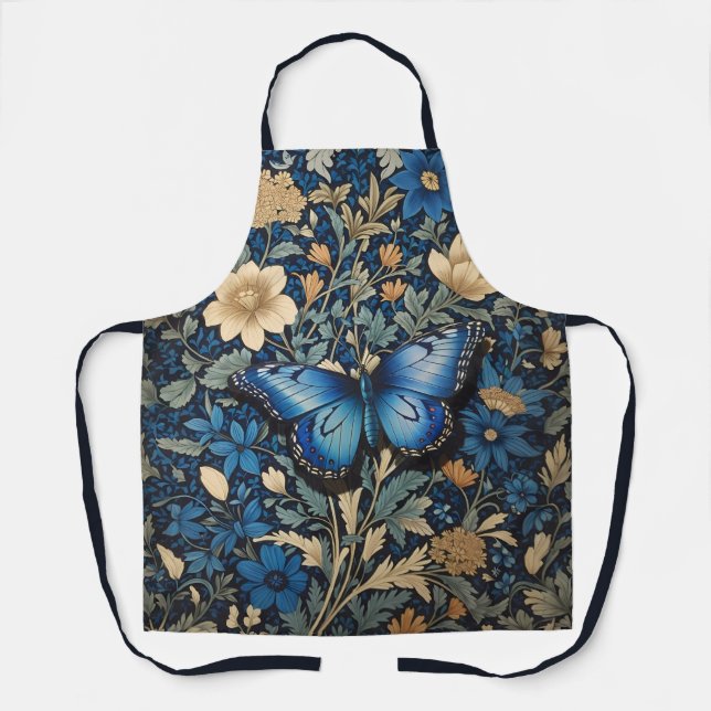 Elegant Blue Butterfly William Morris Inspired Apron (Front)