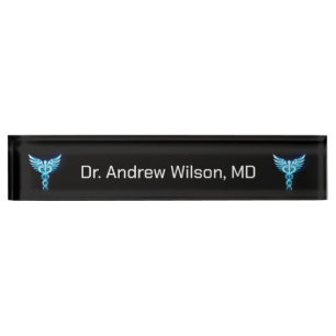 Elegant Blue Caduceus Medical Doctor  Nameplate