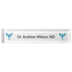 Elegant Blue Caduceus Medical Doctor  Nameplate