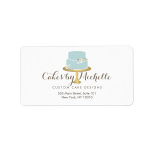 Elegant Blue Cake with Florals Cake Decorating Label