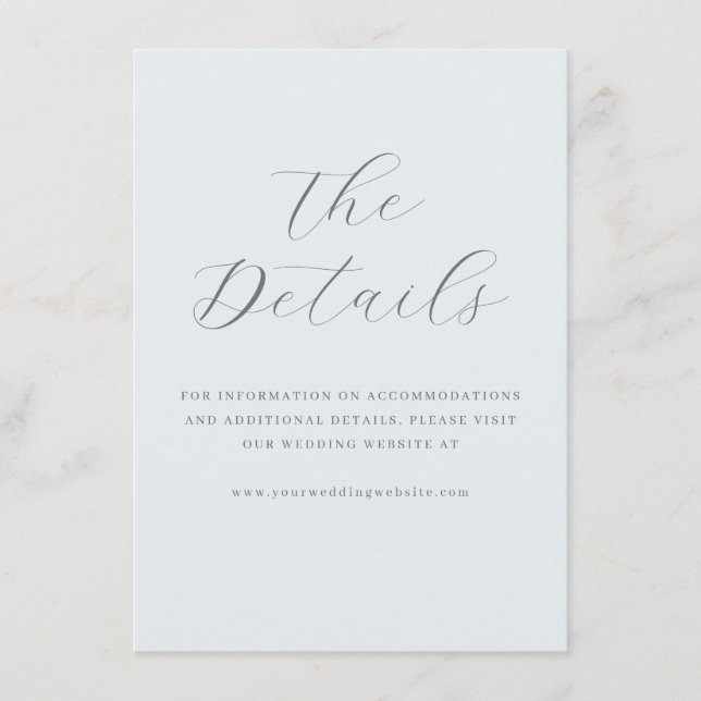 Elegant Blue Calligraphy Details Enclosure Card (Front)