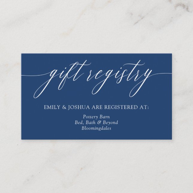 Elegant Blue Calligraphy Gift Registry Enclosure  Card (Front)
