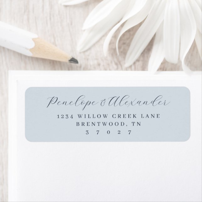 Elegant Blue Calligraphy Return Address Label (Insitu)