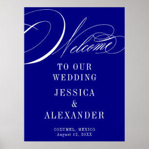Elegant Blue Calligraphy Wedding Welcome Sign