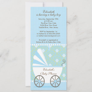 Elegant Blue Carriage Boy Baby Shower Invitation