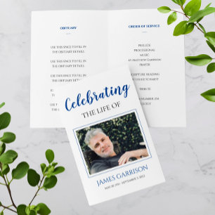 Elegant Blue Celebration of Life Memorial Program Flyer