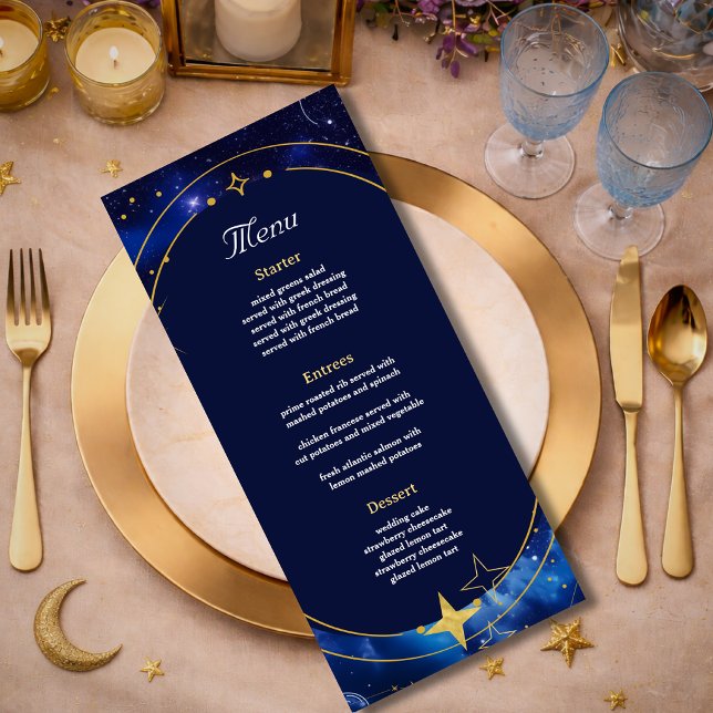 Elegant blue celestial wedding menu (Creator Uploaded)