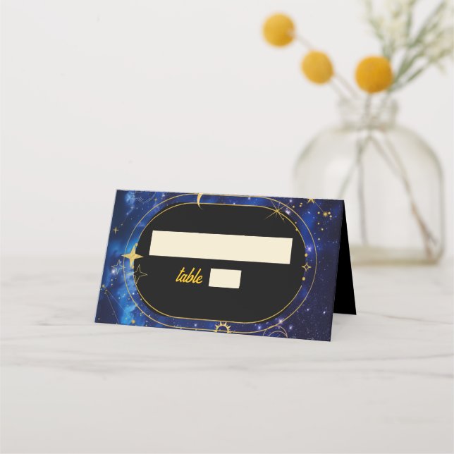 Elegant blue celestial wedding place card (Front)