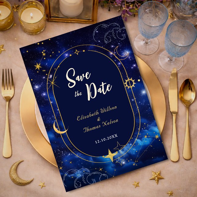 Elegant blue celestial wedding save the date (Creator Uploaded)