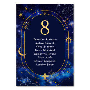 Elegant blue celestial wedding seating  table number