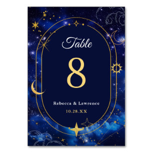 Elegant blue celestial wedding table number