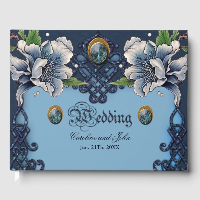 Elegant blue celtic design guest book (Front)