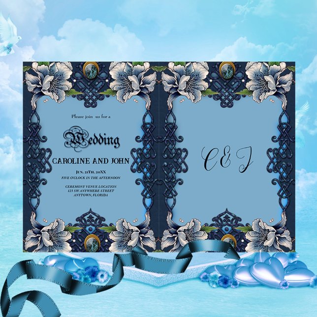 Elegant blue celtic design  invitation (Blue celtic design)