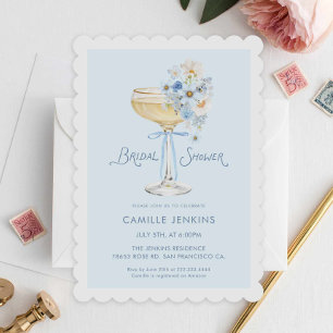 Elegant Blue Champagne Brunch Garden Bridal Shower Invitation