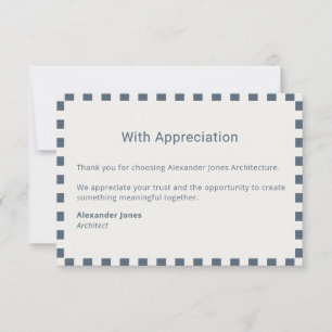 Elegant Blue Check Border Minimalist Professional Thank You Card