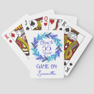 Elegant Blue Cheers to 55 Years Birthday Party Playing Cards
