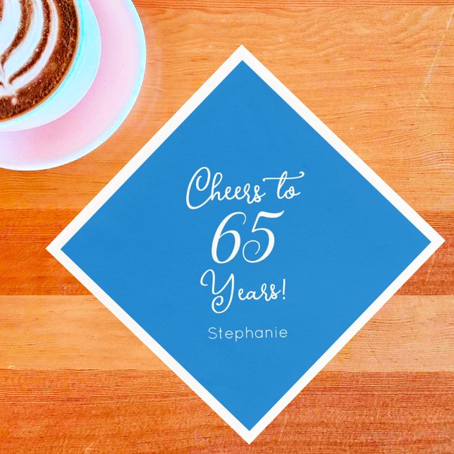 Elegant Blue Cheers to 65 Years 65th Birthday Napkin (Creator Uploaded)