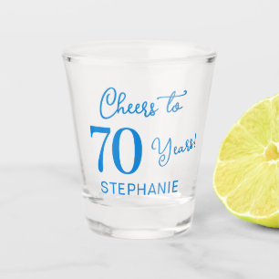 Elegant Blue Cheers to 70 Years 70th Birthday Shot Glass
