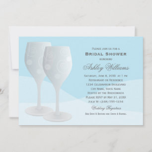 Elegant Blue Cheers Wine Glasses Bridal Shower Invitation